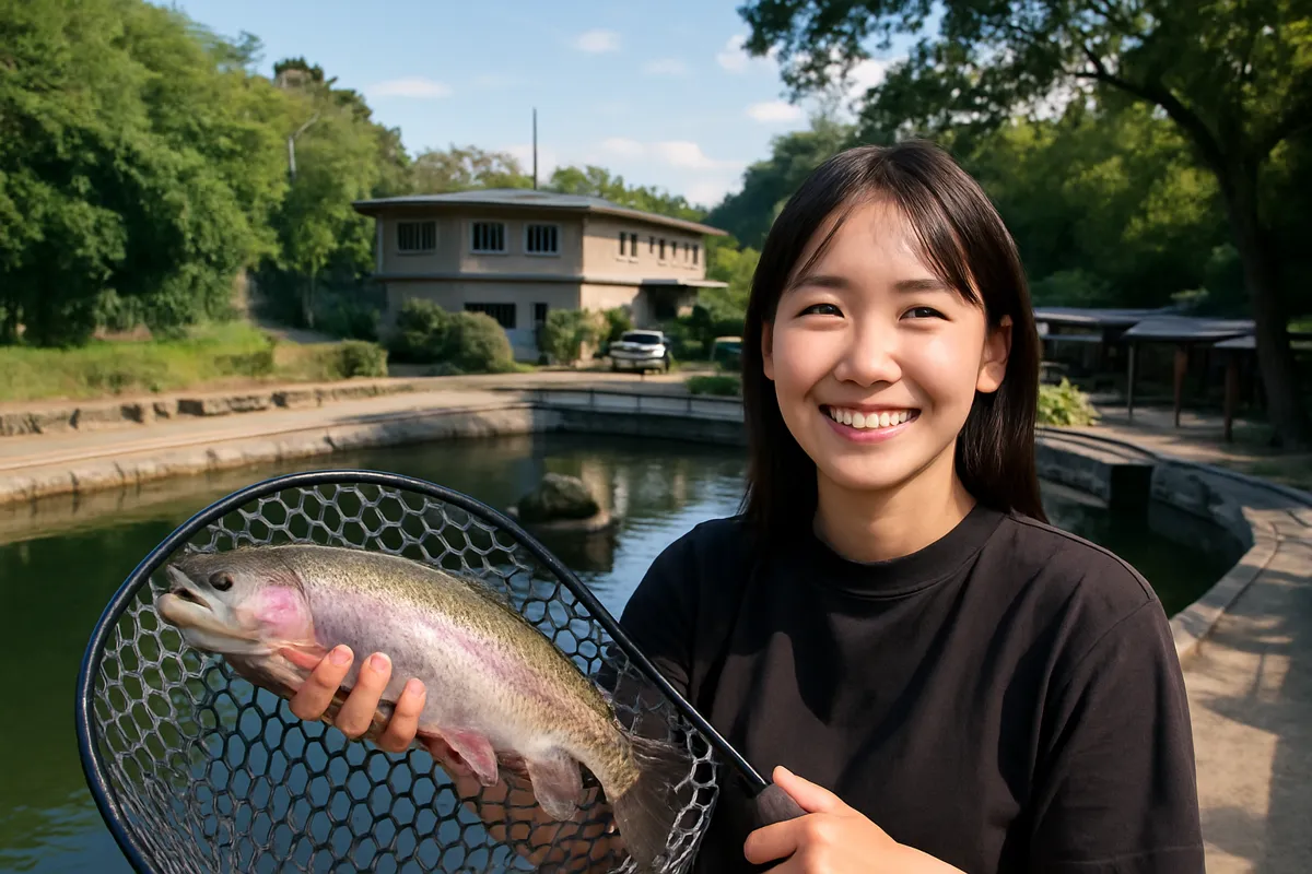 釣パラダイスでニジマスの釣果を得た森永.webp