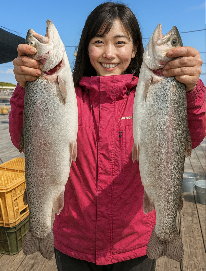 釣堀水宝でサーモンの釣果を得た黒川.webp