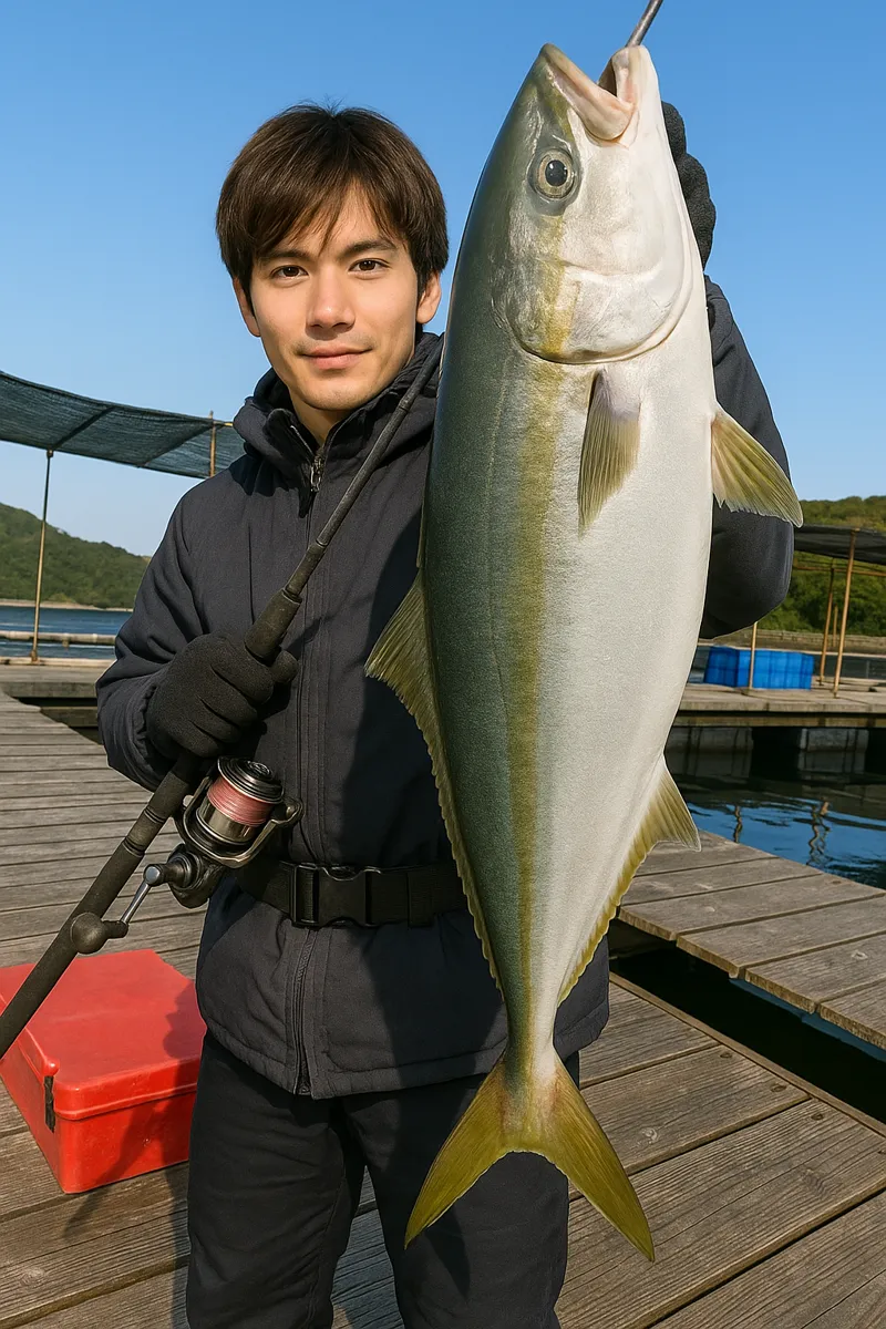 釣堀海恵でブリの釣果を得た男性.webp