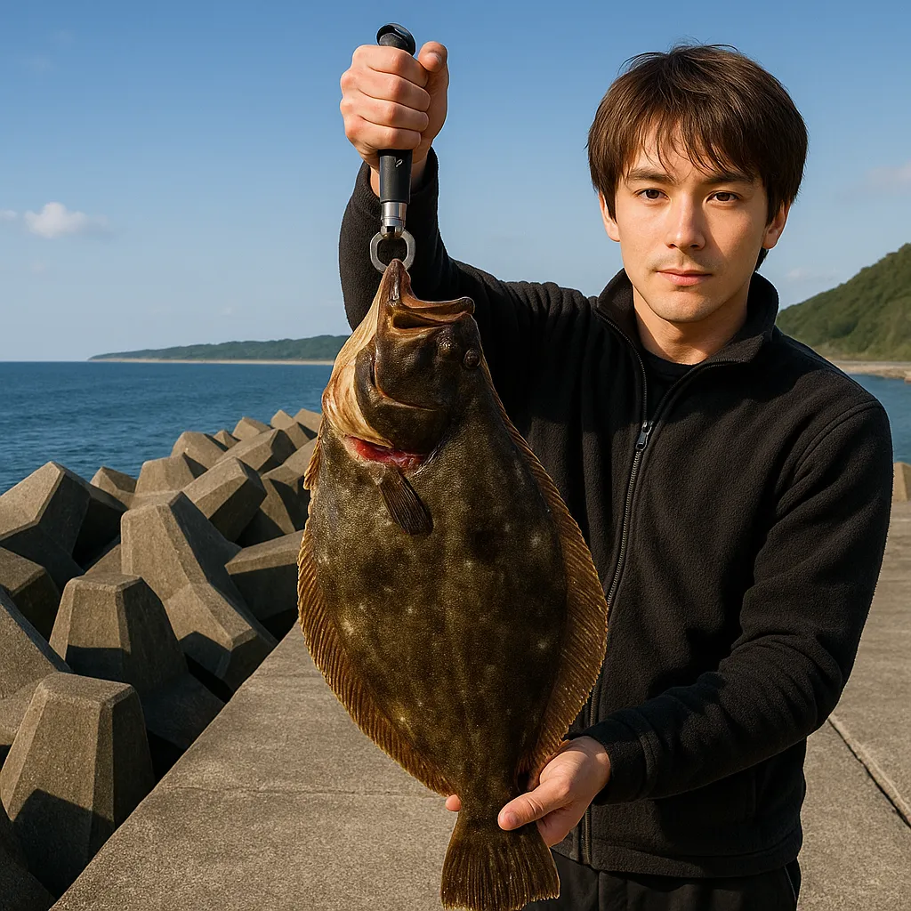 長万部漁港でヒラメの釣果を得た久良木.webp