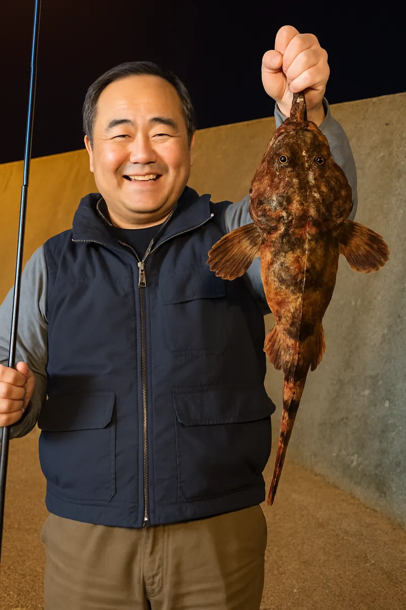 門別漁港でカジカの釣果を得た持田.webp