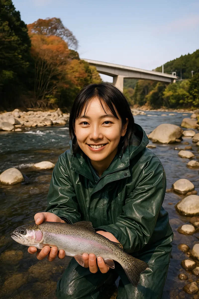 阪東子持冬季釣り場でニジマスの釣果を得た森永.webp