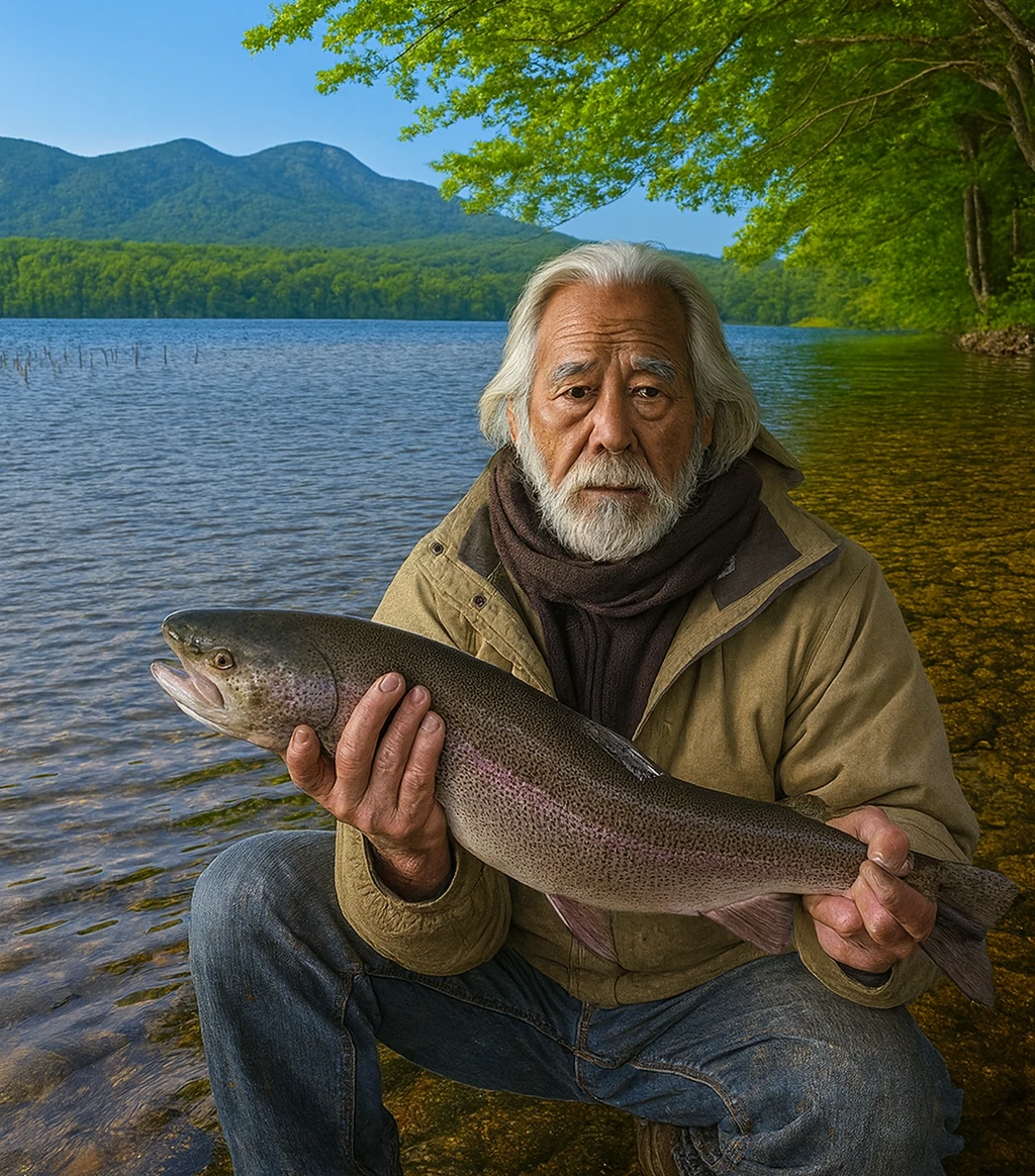 阿寒湖でイトウの釣果を得た米田.webp