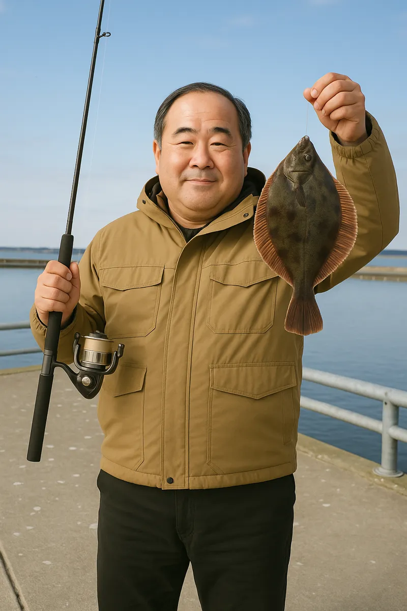 霧多布港でクロガシラガレイの釣果を得た持田.webp