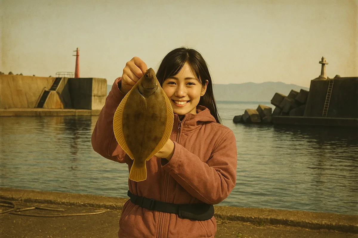 静狩漁港でカレイの釣果を得た黒川.webp