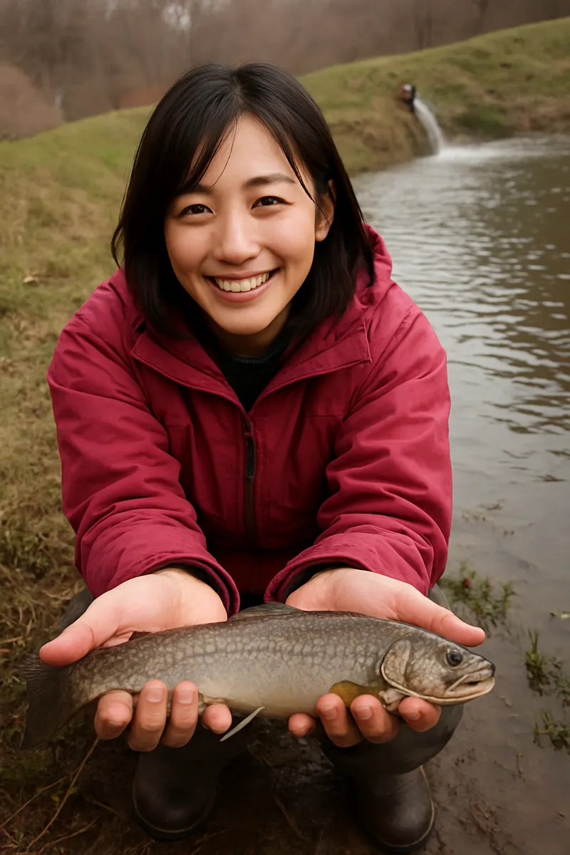 高萩ふれあいの里でイワナの釣果を得た黒川.webp