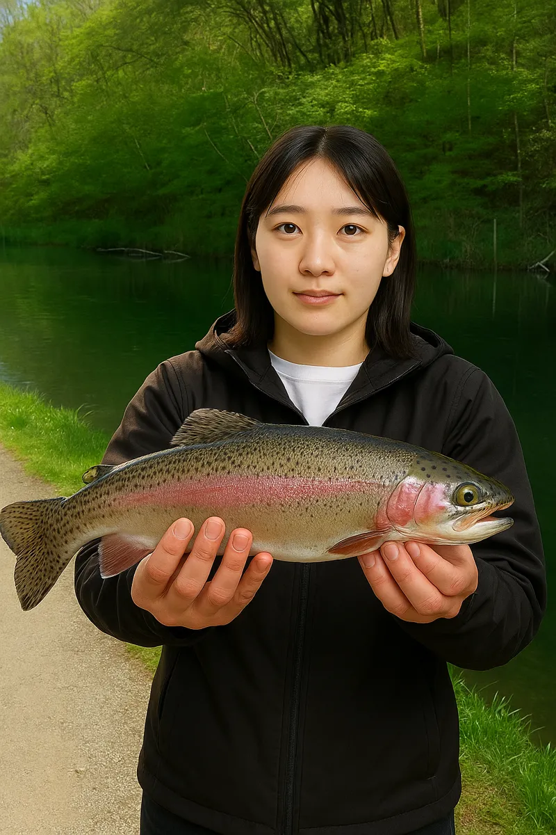 高萩ふれあいの里でニジマスの釣果を得た森永.webp