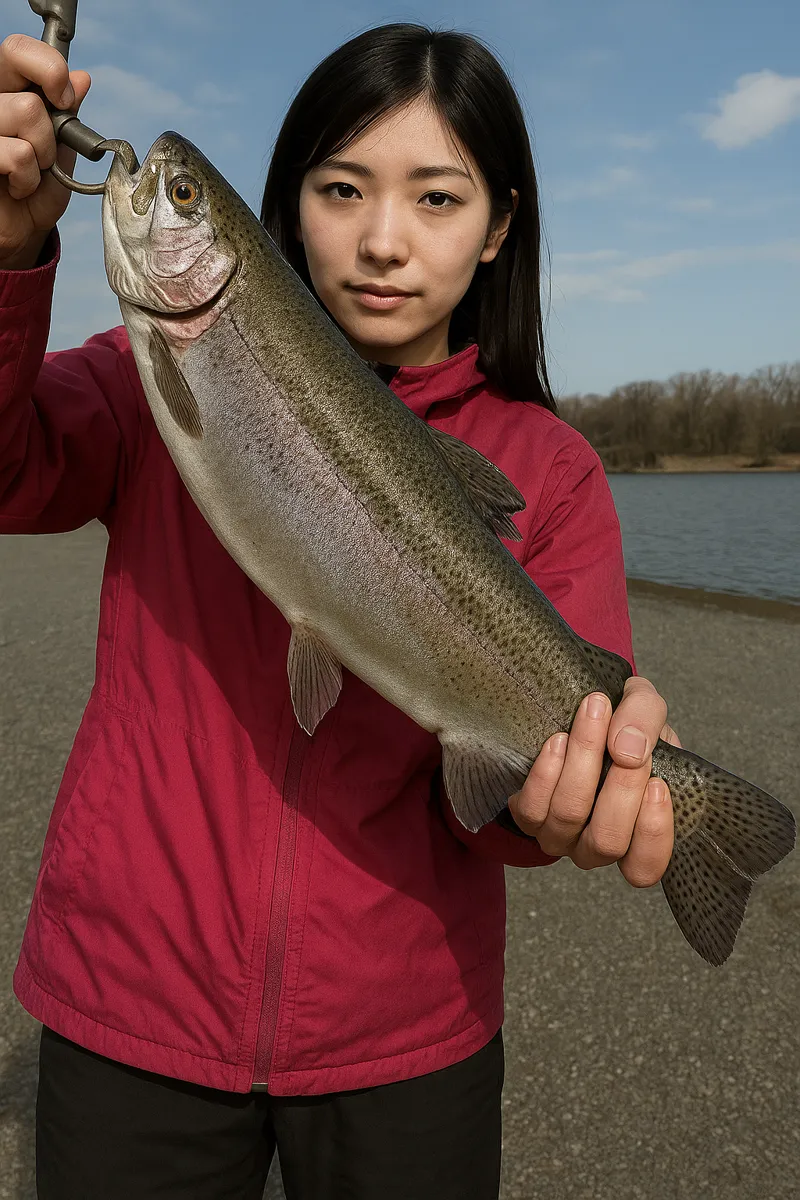 鬼怒川フィッシングエリアでニジマスの釣果を得た黒川.webp