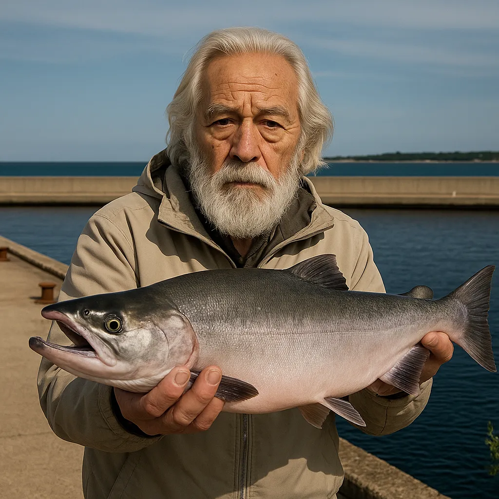 鱒浦漁港でカラフトマスの釣果を得た米田.webp
