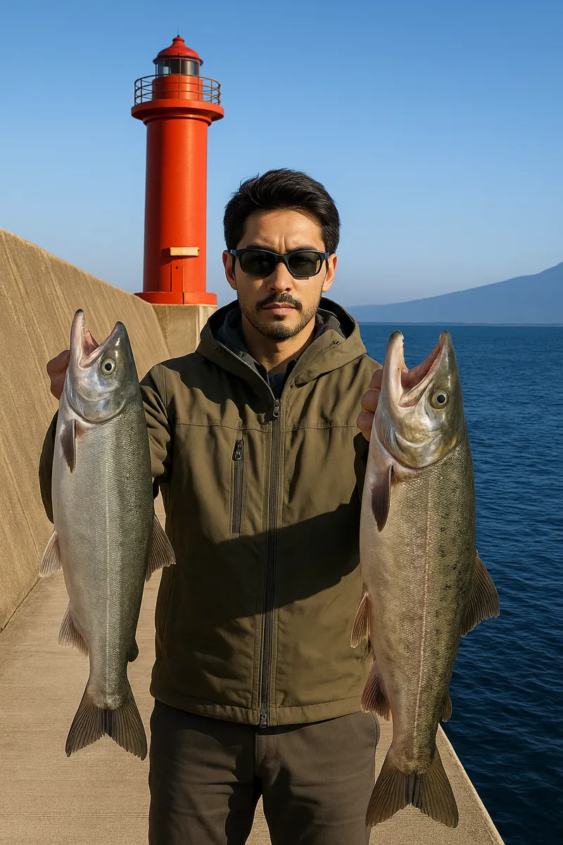 鱒浦漁港でサケの釣果を得た広岡.webp