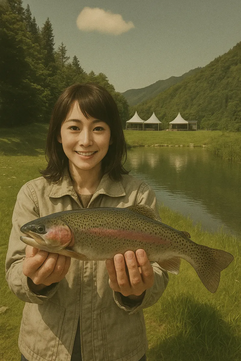鱒蔵でニジマスの釣果を得た西岡.webp