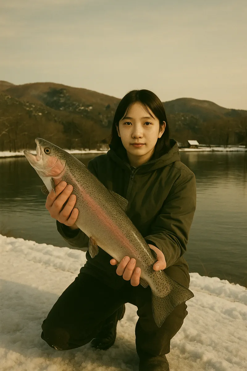 鹿島槍ガーデンでニジマスの釣果を得た森永.webp