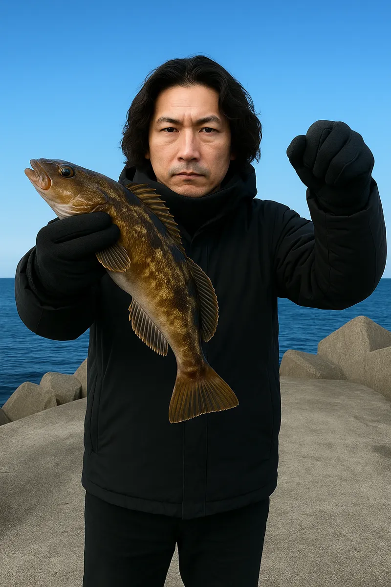 黄金漁港でアブラコの釣果を得た岸本.webp
