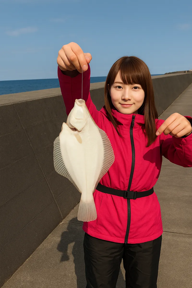 黄金漁港でカレイの釣果を得た山際.webp