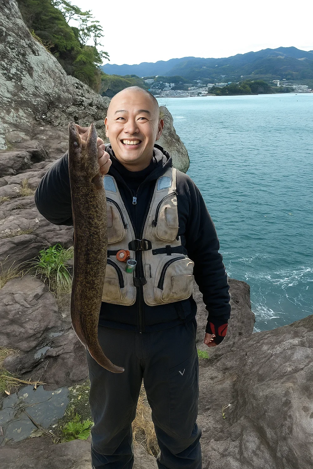 真鶴戒崎でウツボを釣ったがんだま君