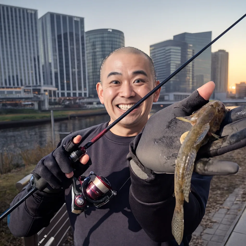 ポートサイド公園でハゼを釣ったがんだま君