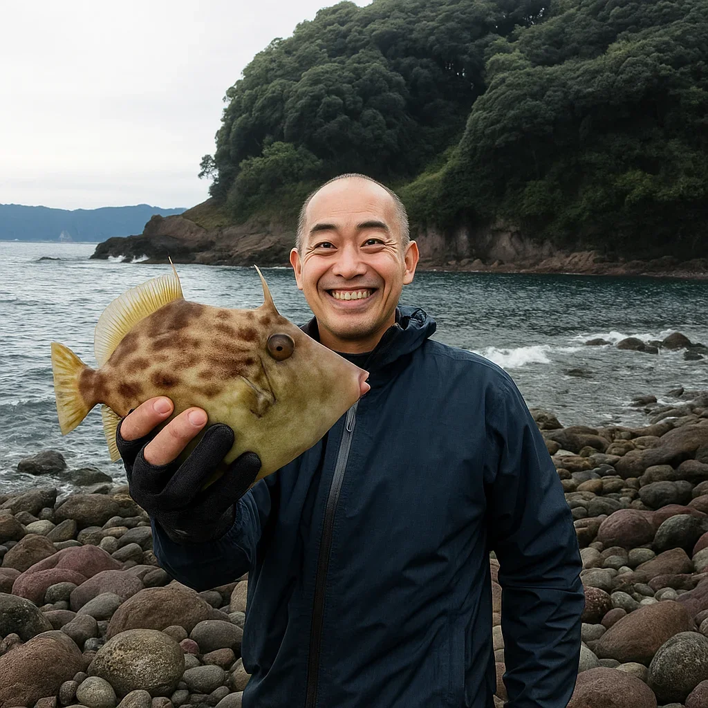 真鶴番場浦付近でカワハギを釣ったがんだま君