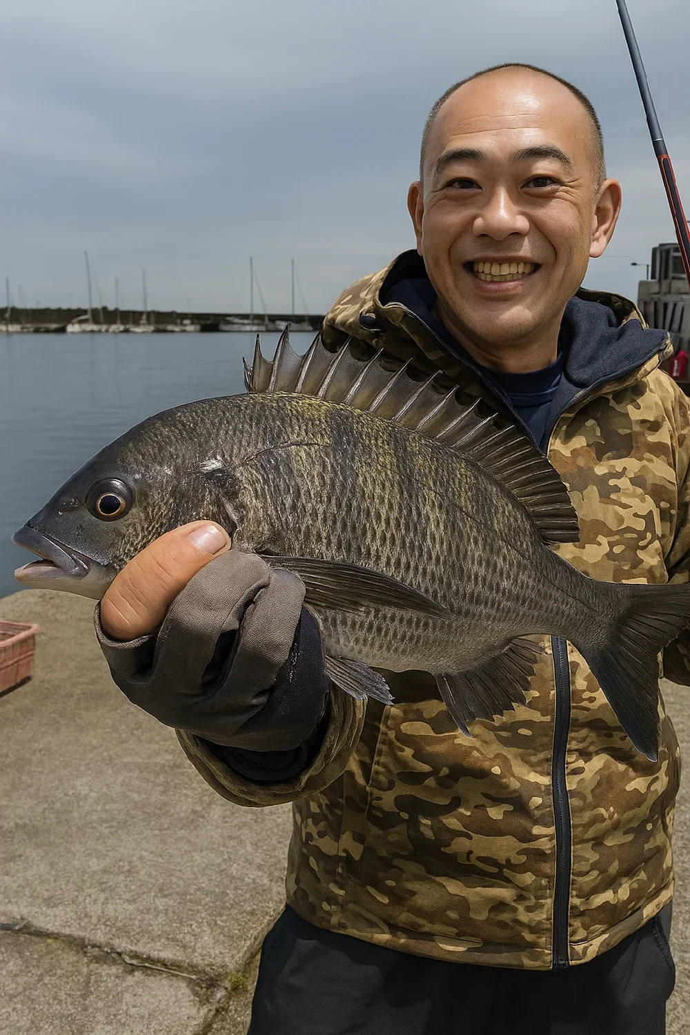 真鶴港でカイズを釣ったがんだま君