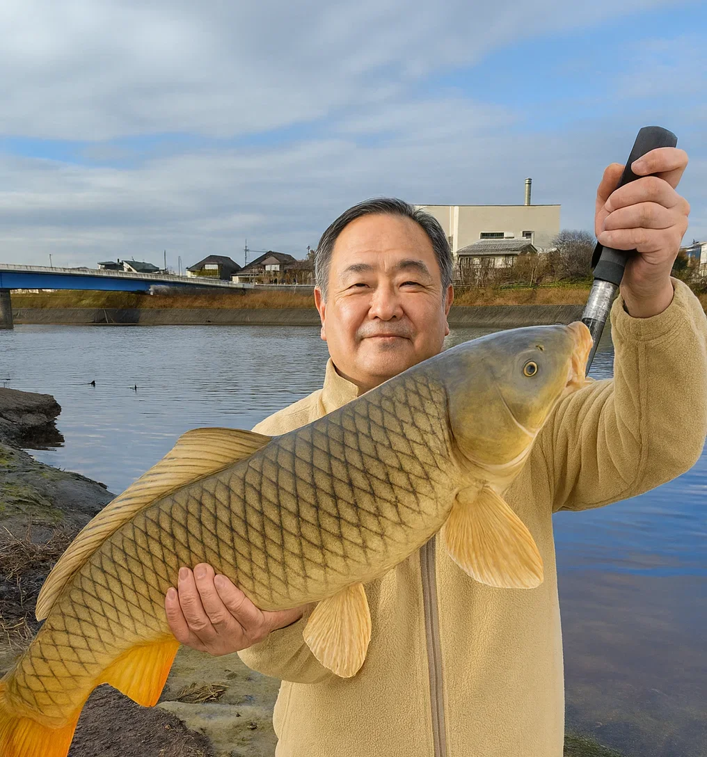鶴見川で鯉を釣った持田
