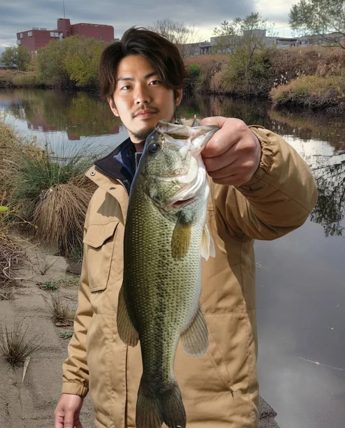 鶴見川でバスを釣った澤田