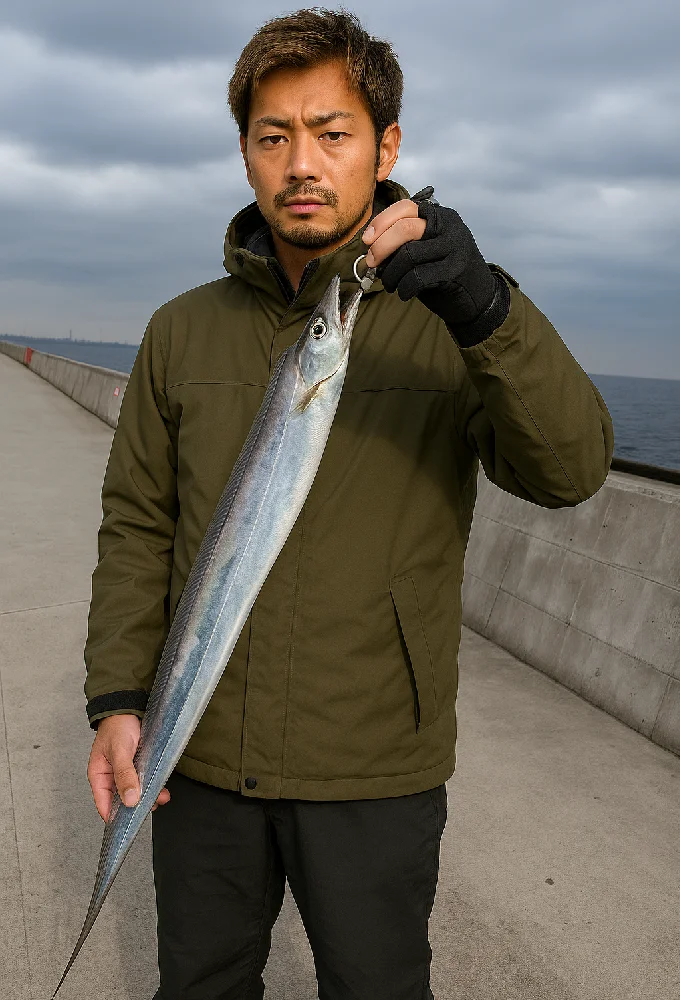 福浦岸壁(金沢水際線緑地)でタチウオを釣る男性