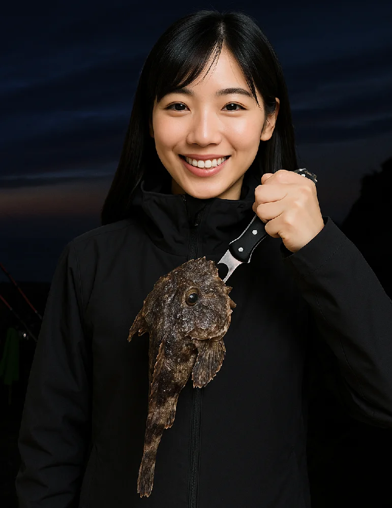 厚賀漁港でカジカを釣る黒田