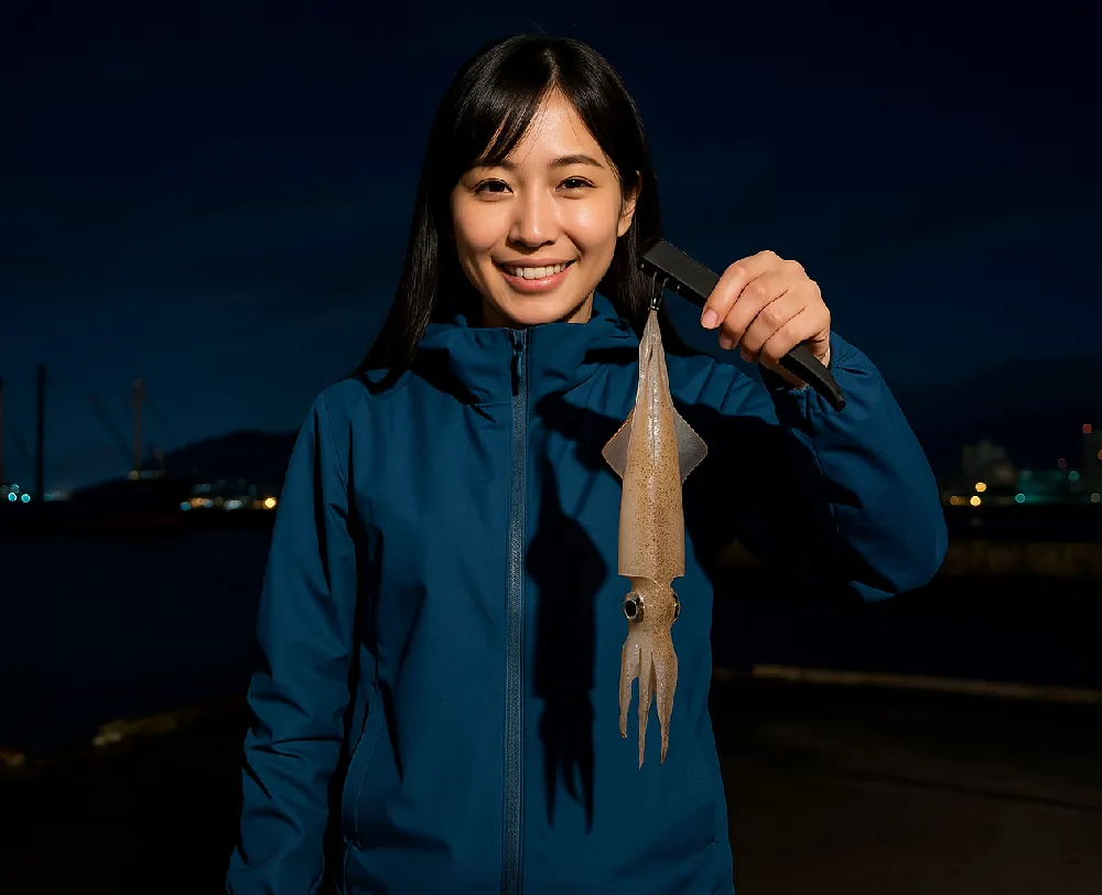 小樽港でイカを釣る女性のイメージ