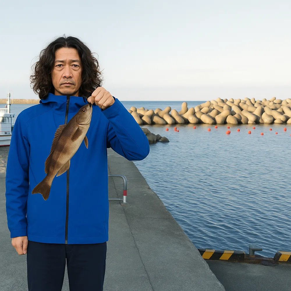 古平漁港でホッケらしきものを釣る人