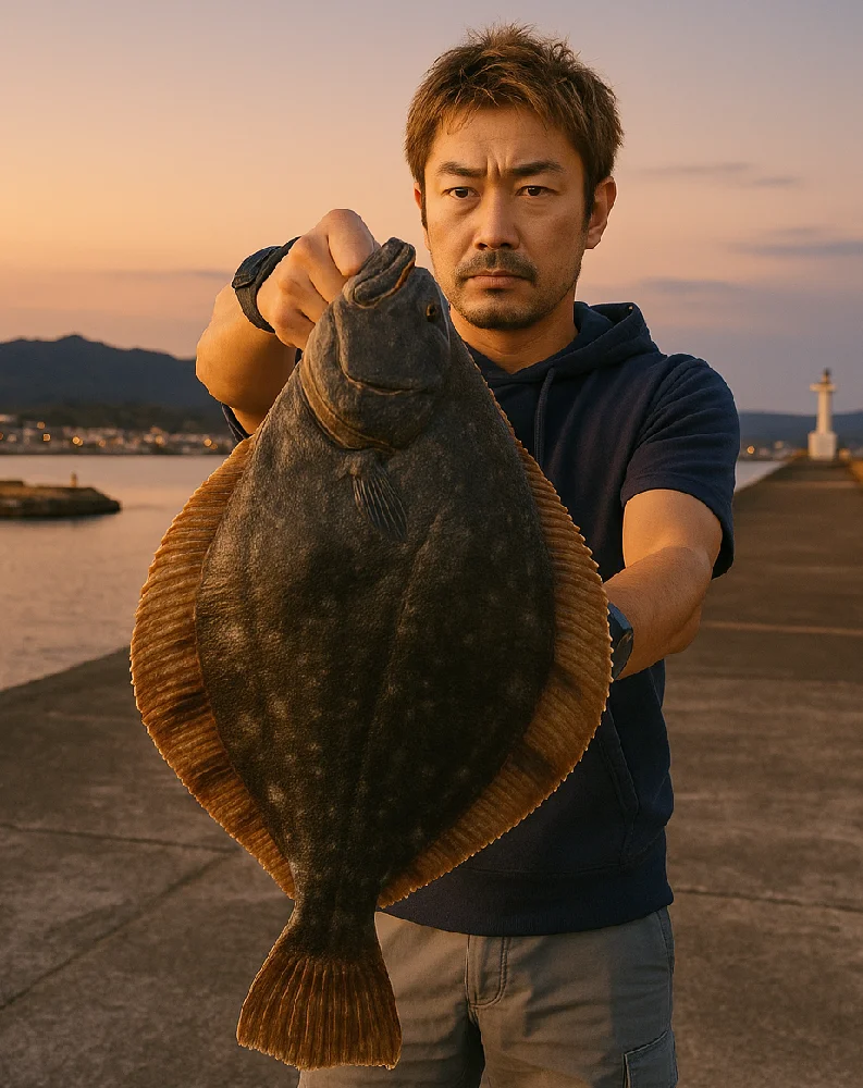 伊達漁港でカレイを釣る男性