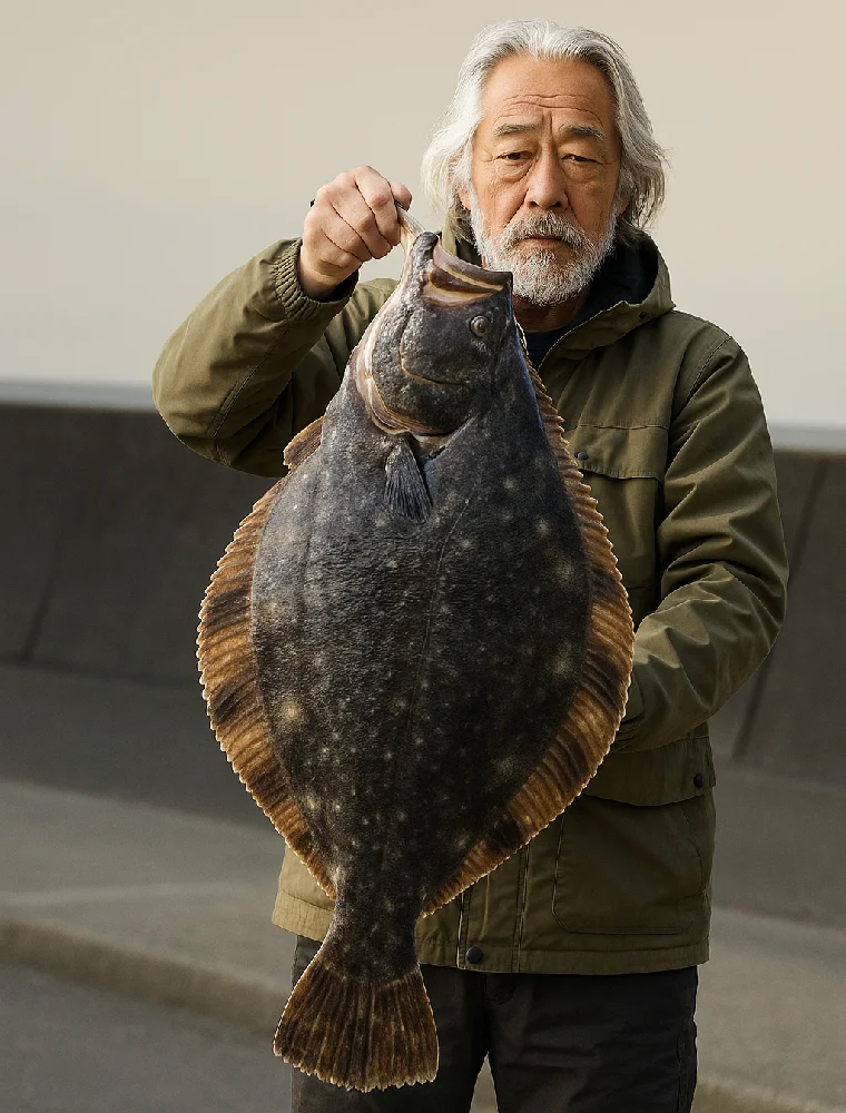 門別漁港でカレイを釣る男性