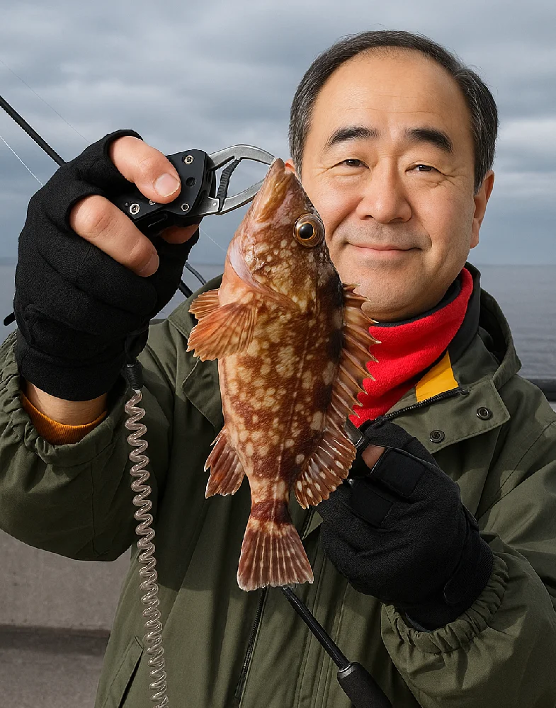 福浦岸壁(金沢水際線緑地)でカサゴを釣った男性