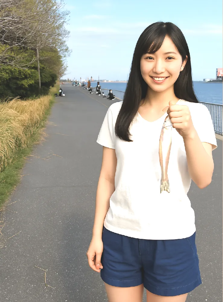 ふれーゆ裏でシロギスを釣った女性