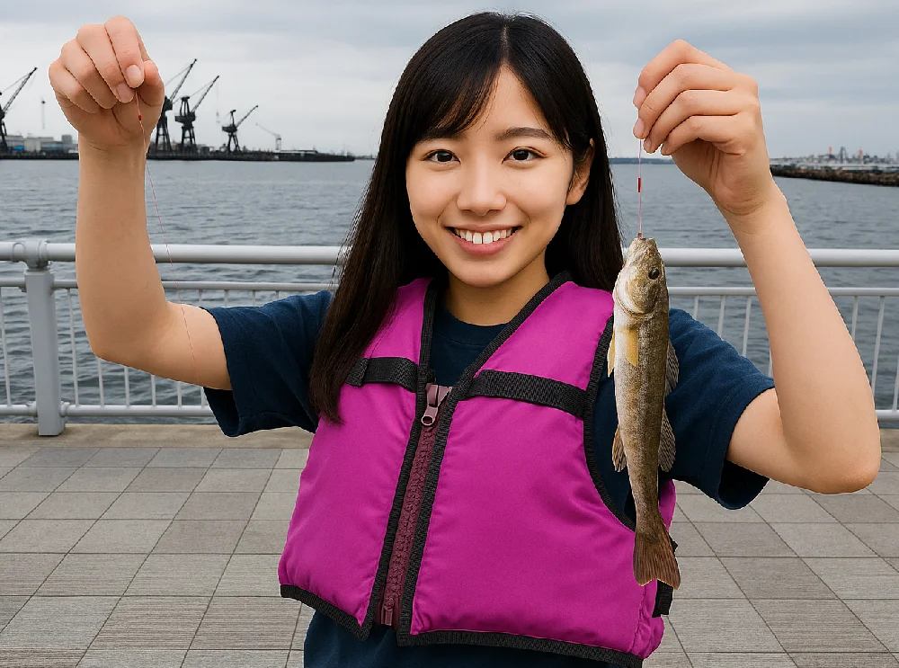 杉田臨海緑地公園でハゼを釣る女性