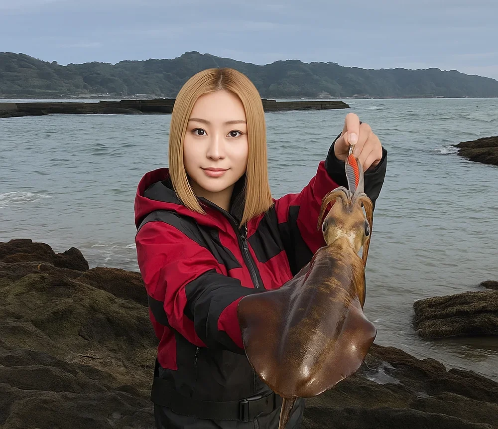 岩井袋公園下の磯でアオリイカを釣る階下