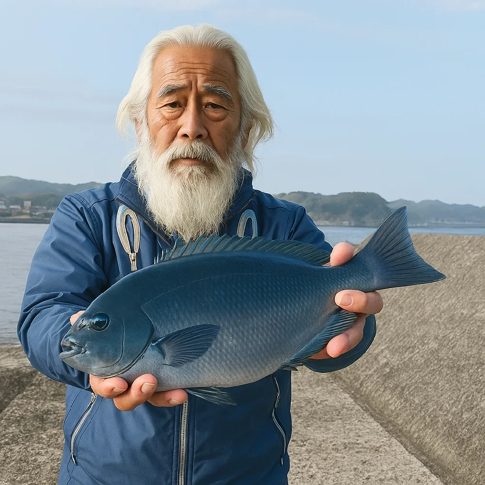 興津港の堤防でメジナを釣る米田