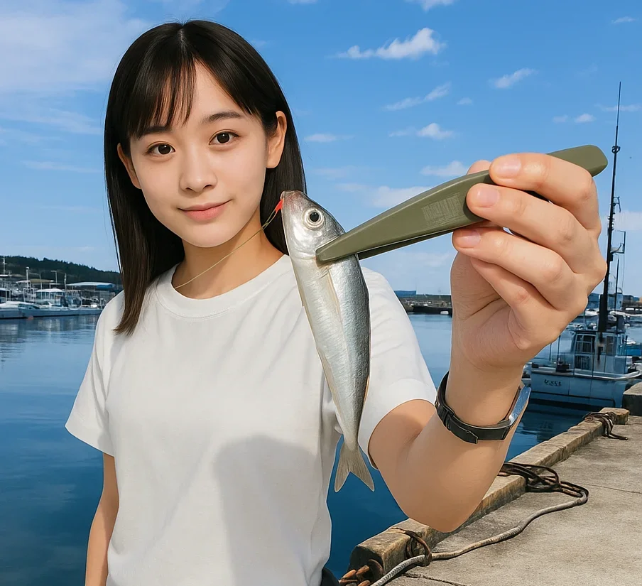 大洗港でイワシを釣る国生