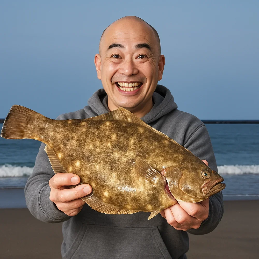 阿字ヶ浦海岸でカレイを釣るがんだま君