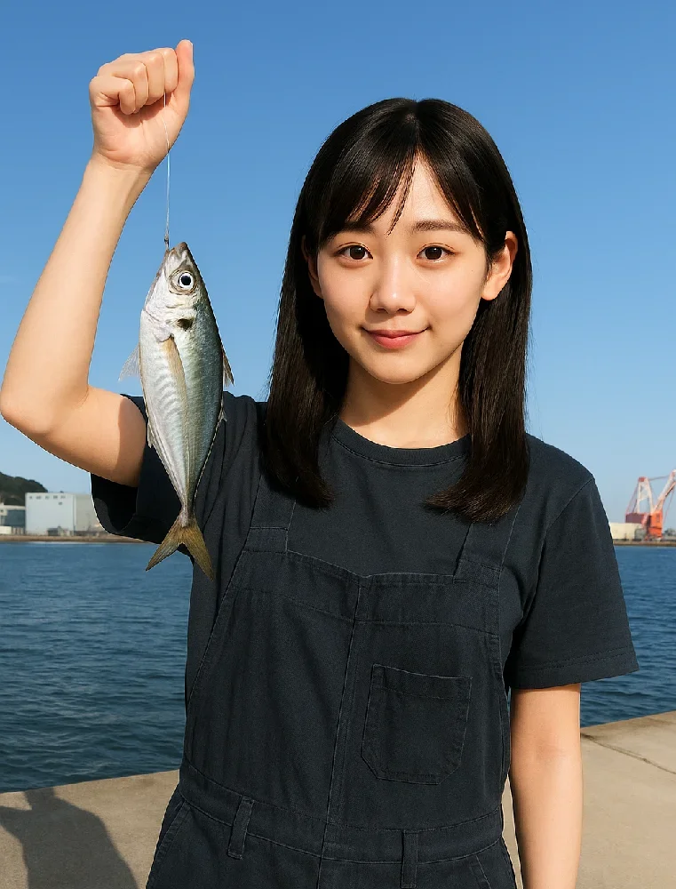 日立港でアジを釣る国生