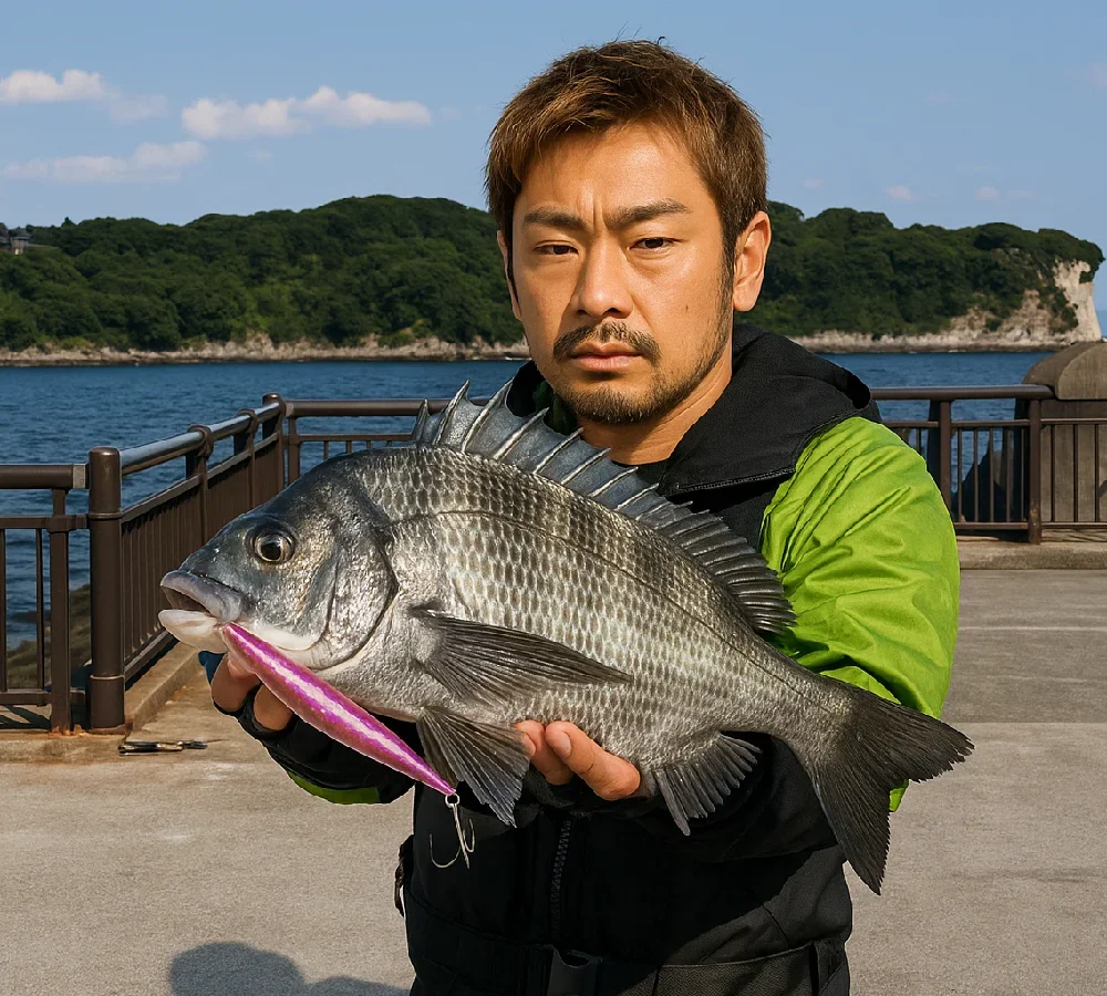 長浜ヘッドランドでクロダイを釣る広岡
