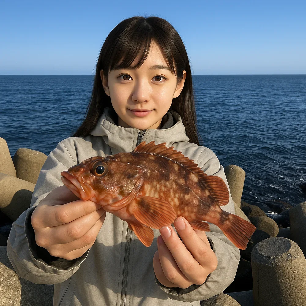 太夫崎港でカサゴを釣る国生