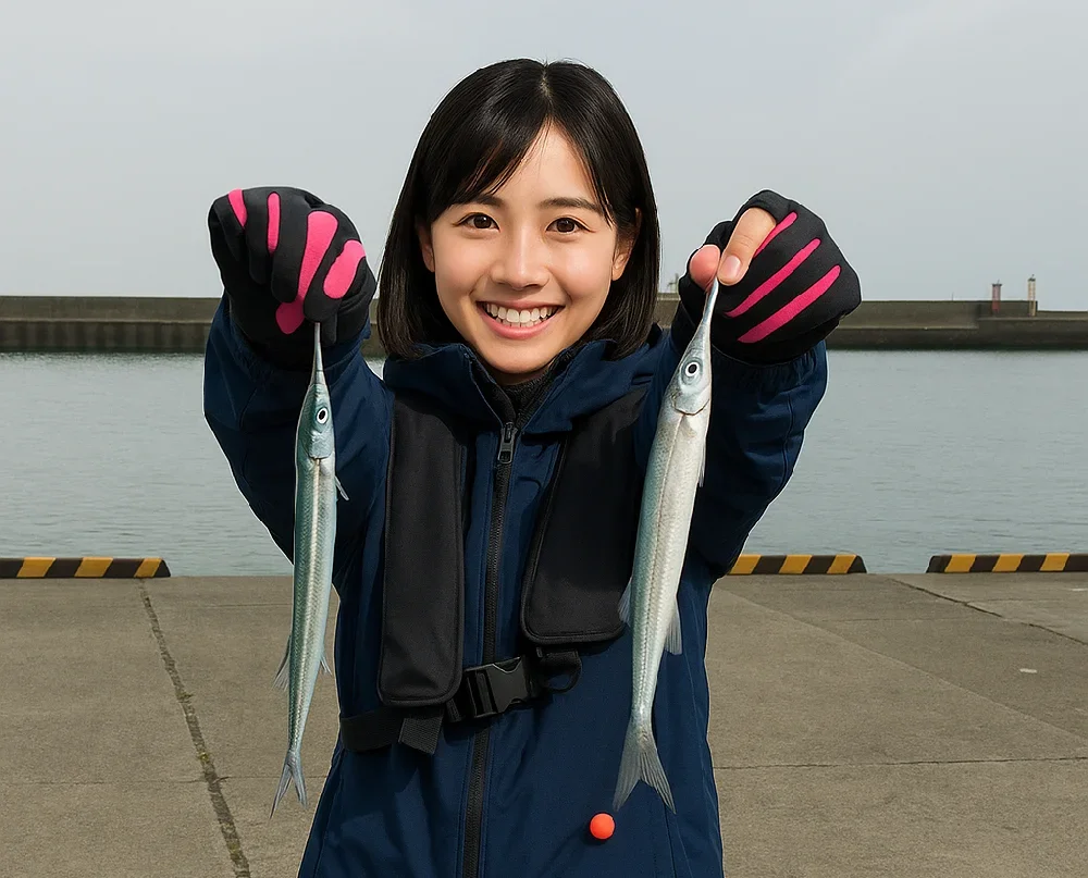 太東港でサヨリを釣る黒川