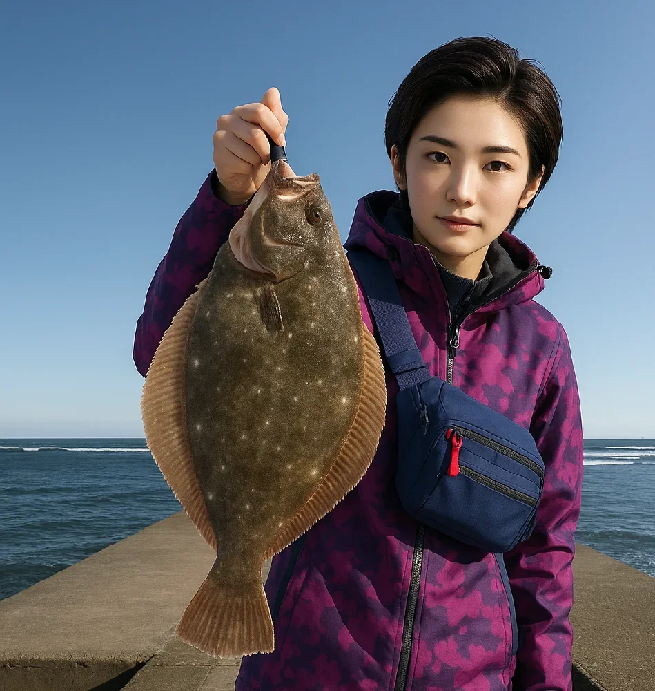 栗山川河口でヒラメを釣る佐伯