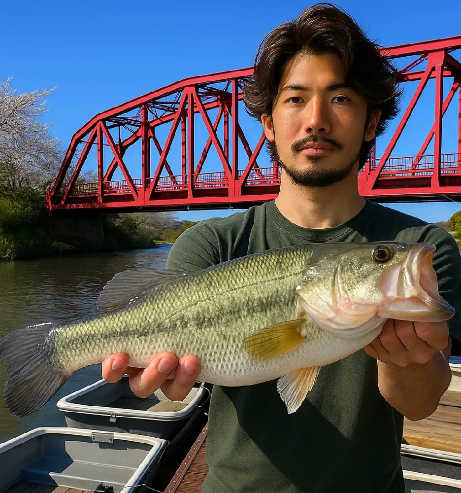 三島湖でバスを釣った澤田