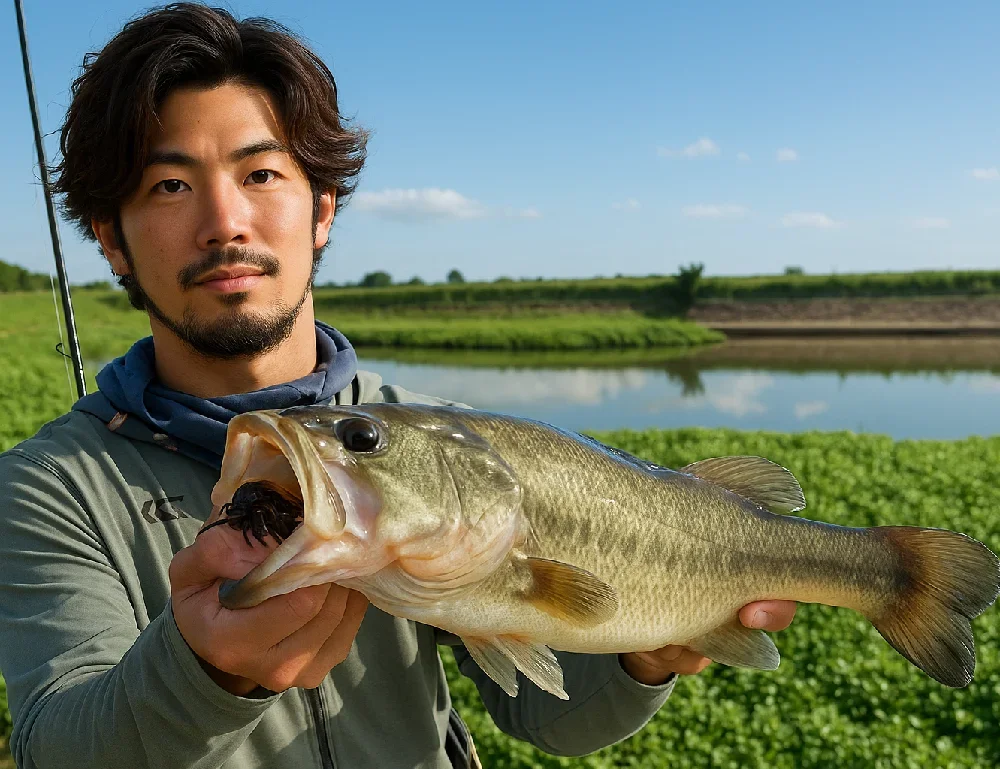新利根川でバスを釣る澤田