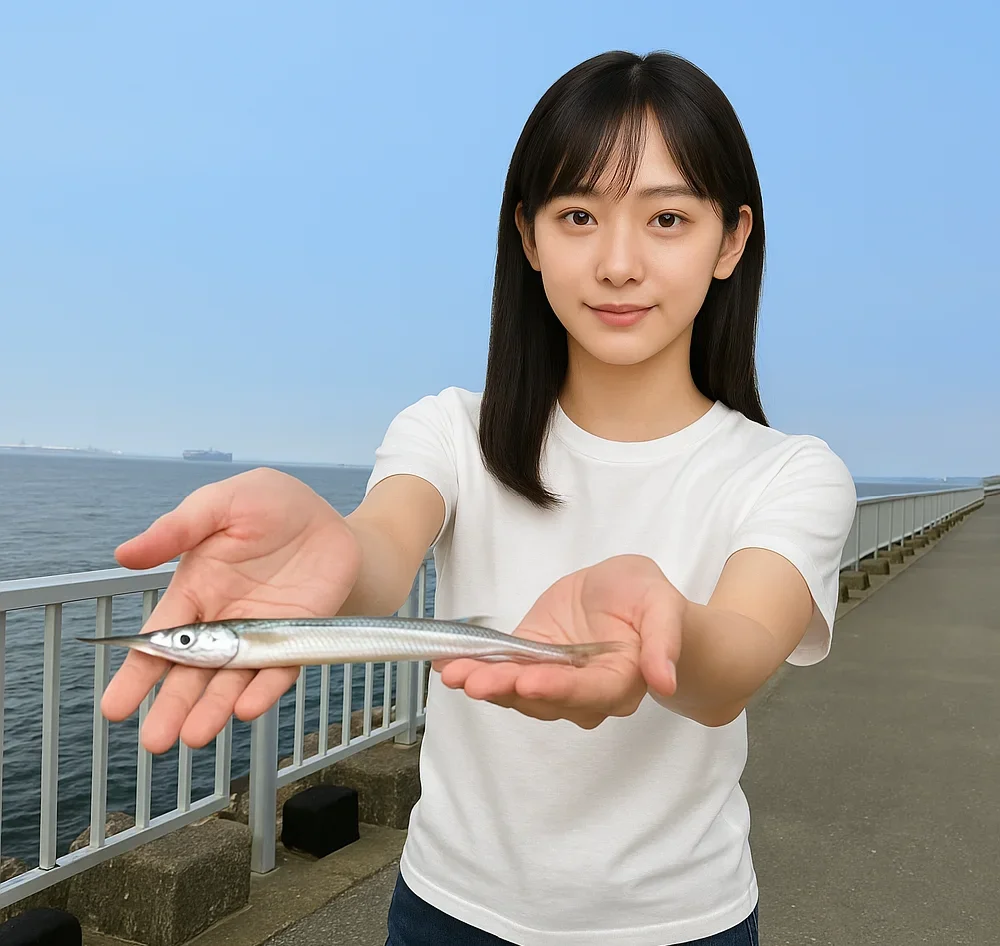 高洲海浜公園でサヨリを釣る国生