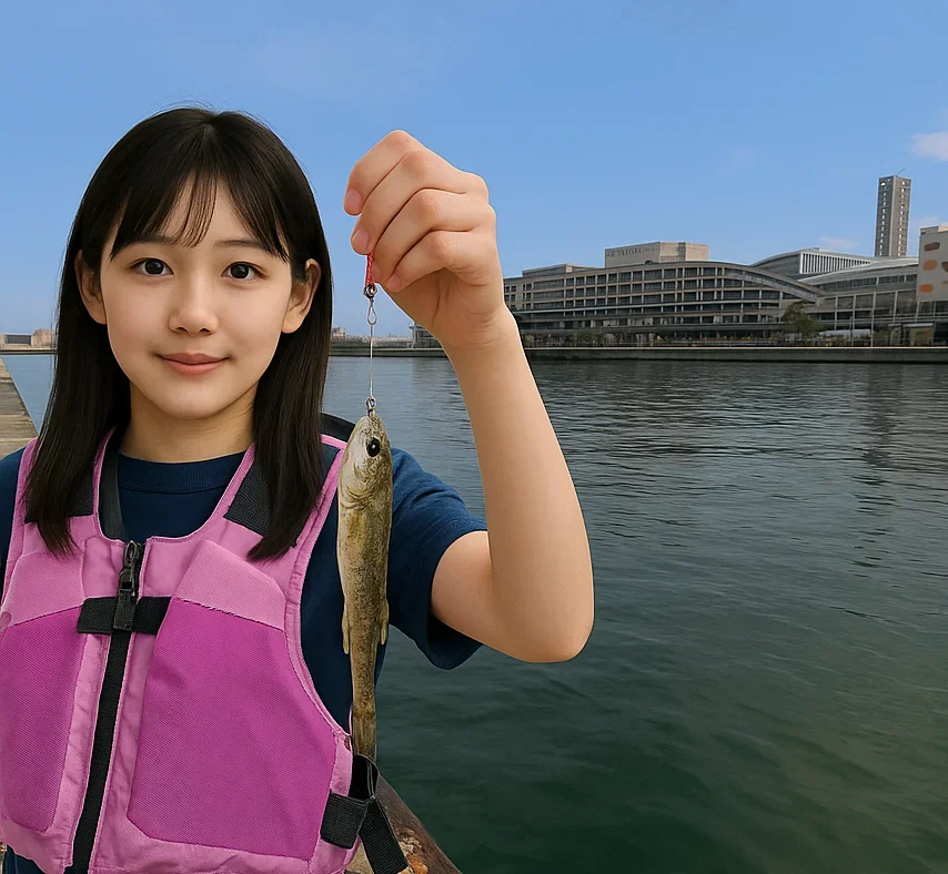 船橋港でハゼを釣る国生