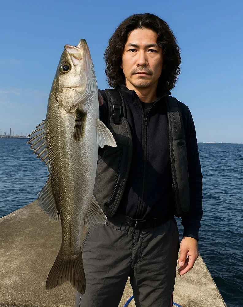 五井沖堤でシーバスを釣る岸本