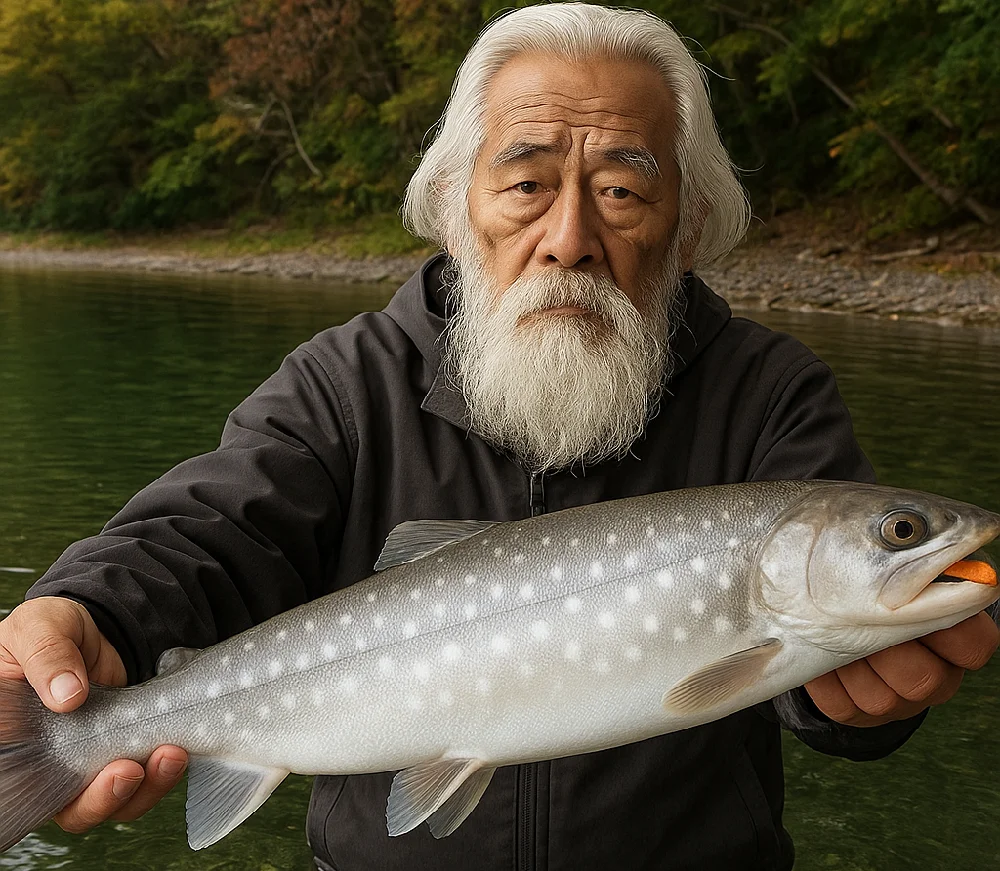 屈斜路湖でアメマスを釣る老人