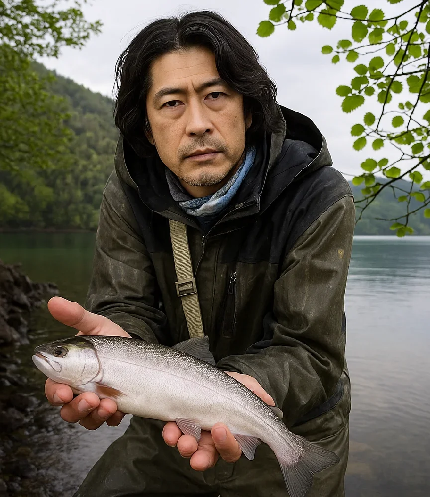 然別湖でサクラマスを釣る岸本