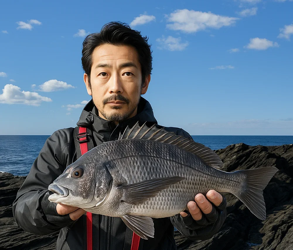 明鐘岬でクロダイを釣る佐々木